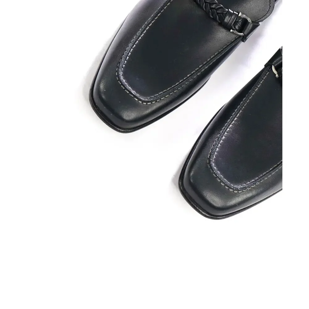 $850 FERRAGAMO - NELLY Black Leather Braided Loafers - 12 D